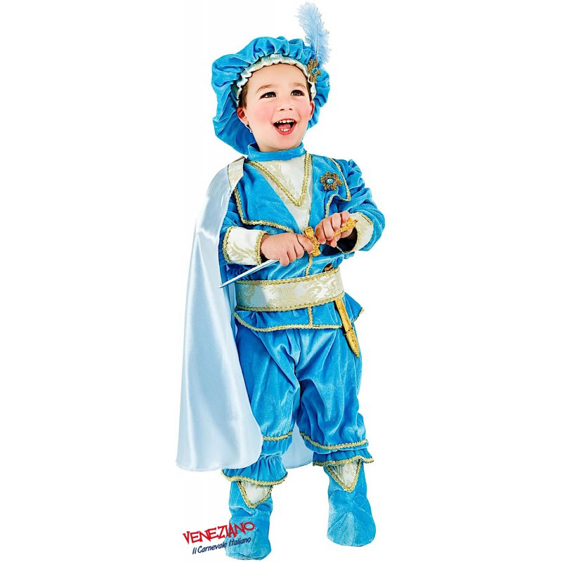 Vestito Carnevale Principino Azzurro Velluto Costume Travestimento Bambino - 2310