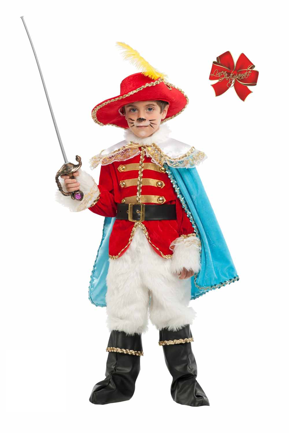 Costume Vestito Abito Travestimento Carnevale Bambino Gatto con gli Stivali Lusso 53223