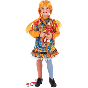 Costume Vestito Abito Travestimento Carnevale Bambina Pippi Lusso 5062