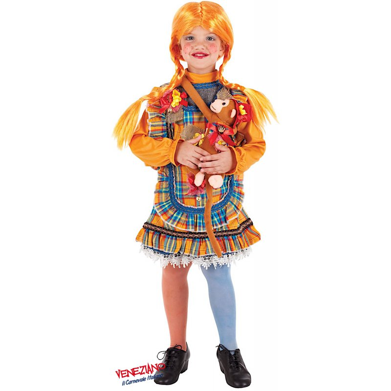 Costume Vestito Abito Travestimento Carnevale Bambina Pippi Lusso 5062