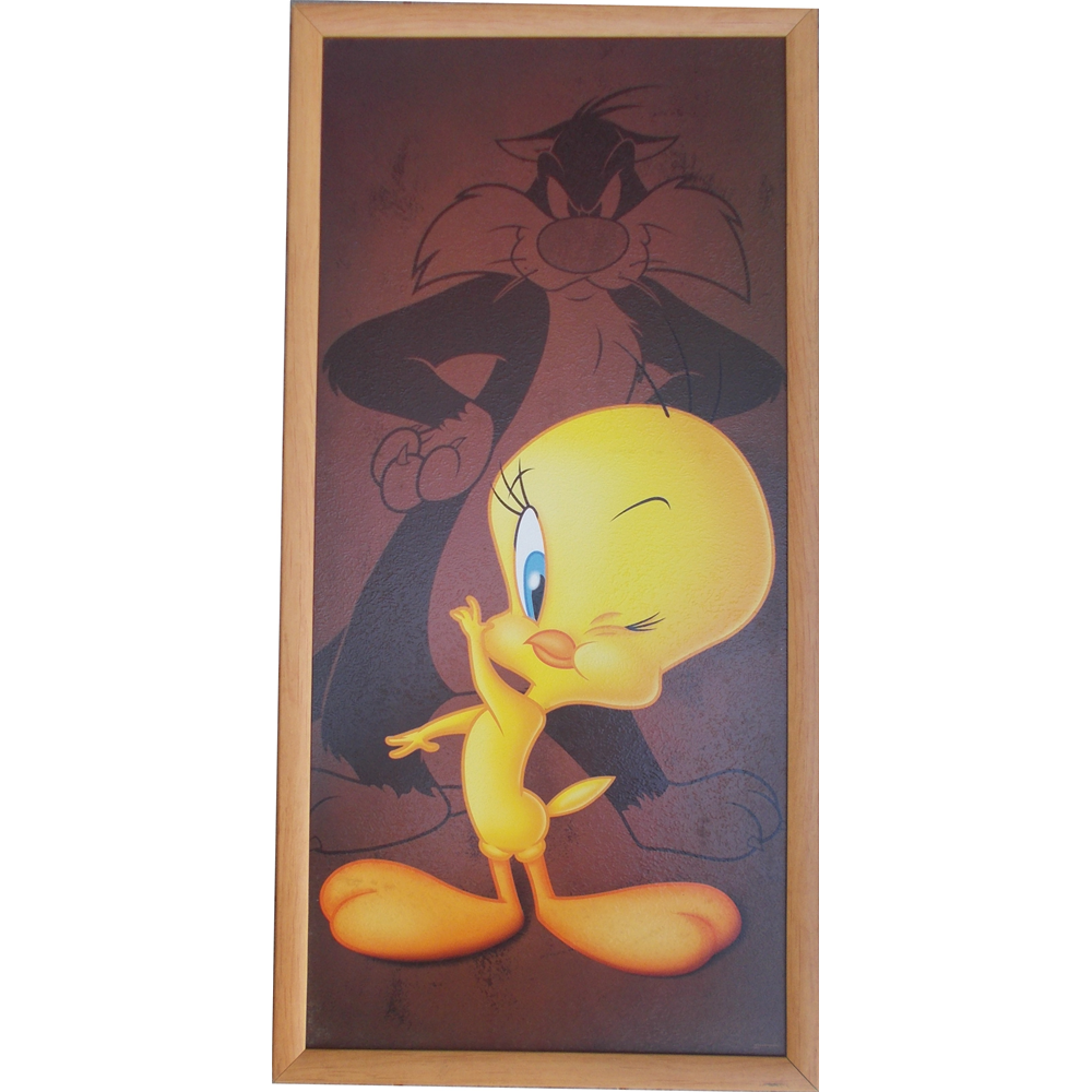Quadro Titty e Gatto Silvestro Looney Tunes Cornice Mdf Cm. 73x36 - 10033678