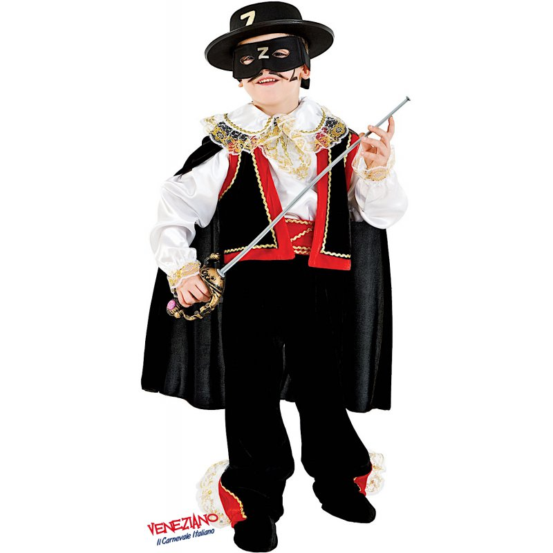 Costume Vestito Abito Travestimento Carnevale Bambino Zorro in Velluto 1050