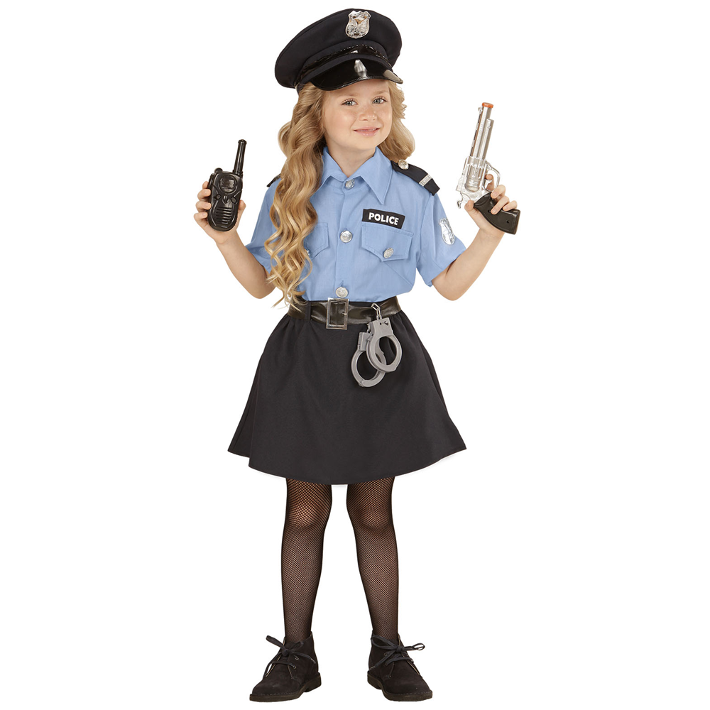 Vestito Carnevale + Accessori Poliziotta Costume Pistola Manette 11/13 Anni Travestimento - 0400+2413d+2775p