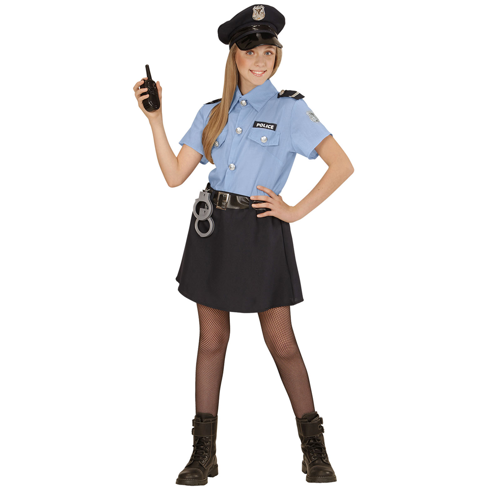 Vestito Carnevale + Accessori Poliziotta Costume Pistola Manette 11/13 Anni Travestimento - 0400+2413d+2775p