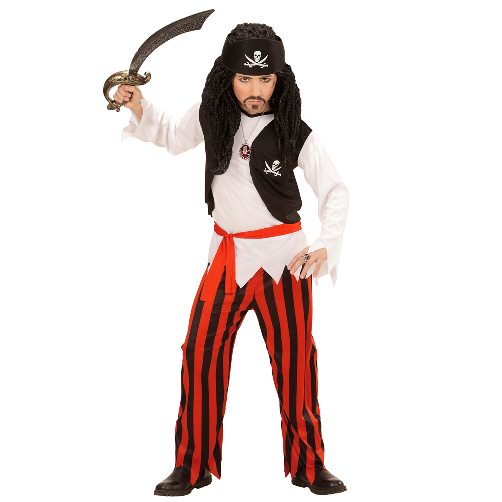 Vestito Carnevale + Accessori Pirata Costume Sciabola 8/10 Anni Travestimento - 0723+7007b