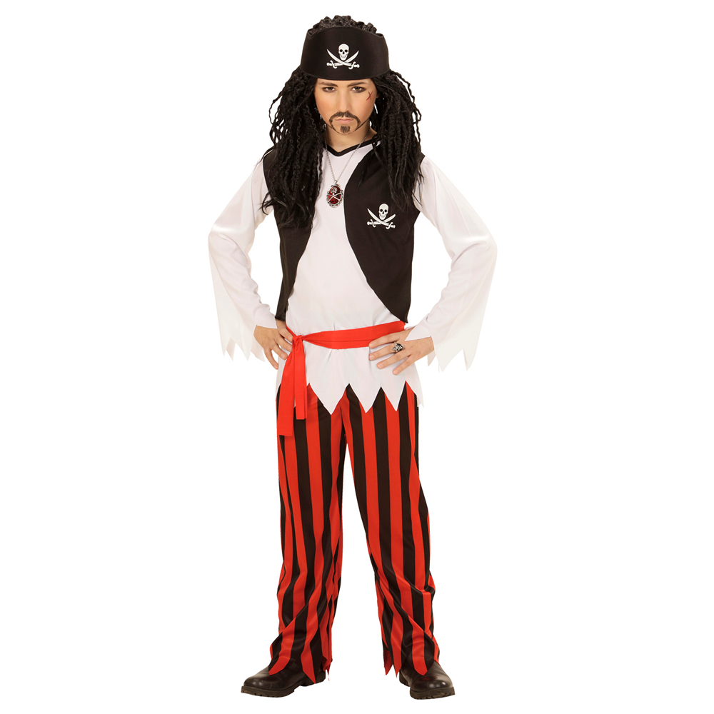 Vestito Carnevale + Accessori Pirata Costume Sciabola 8/10 Anni Travestimento - 0723+7007b