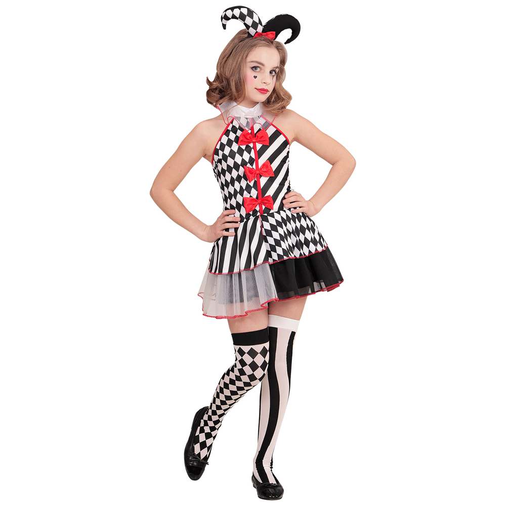 Vestito Carnevale + Accessori Arlecchina Abito Copricapo Scettro Calze 8/10 Anni Travestimento - 1902+1914k+30005