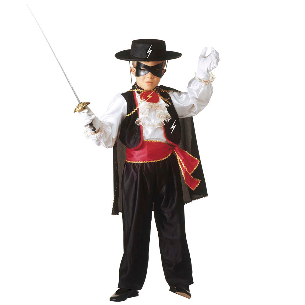 Costume Vestito Abito Travestimento Carnevale Bambino Zorro Eroe Bandito Mascherato