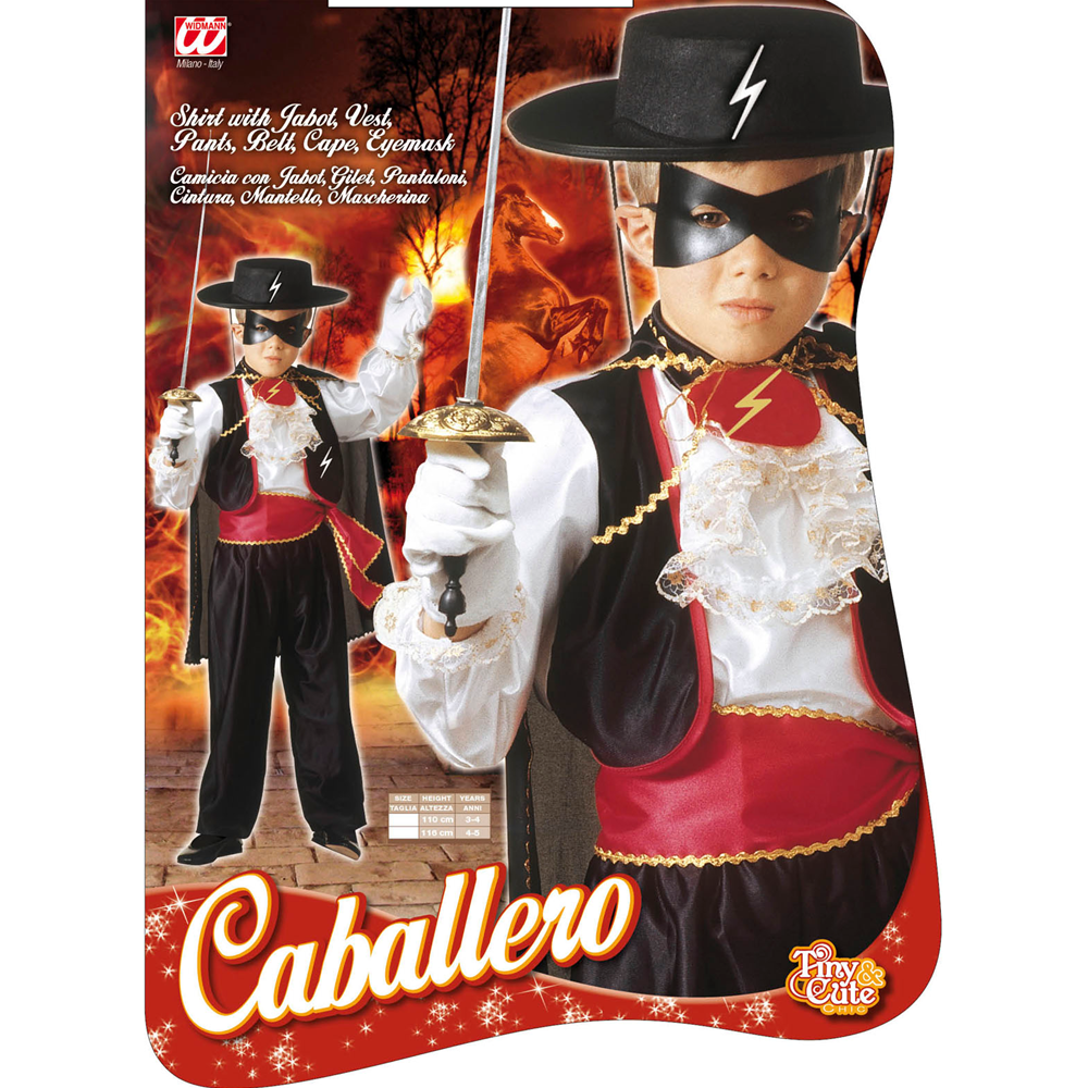 Vestito Carnevale + Accessori Zorro Eroe Bandito Mascherato Costume Cappello Fioretto 4/5 Anni Travestimento - 3682+3411z+6765z