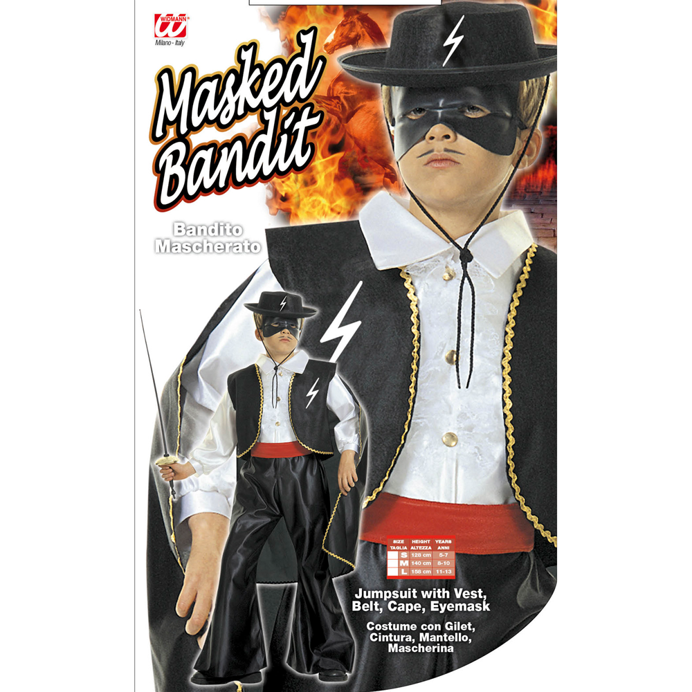 Vestito Carnevale + Accessori Zorro Bandito Mascherato Costume Cappello Fioretto 5/7 Anni Travestimento - 3867+6765z+3411z