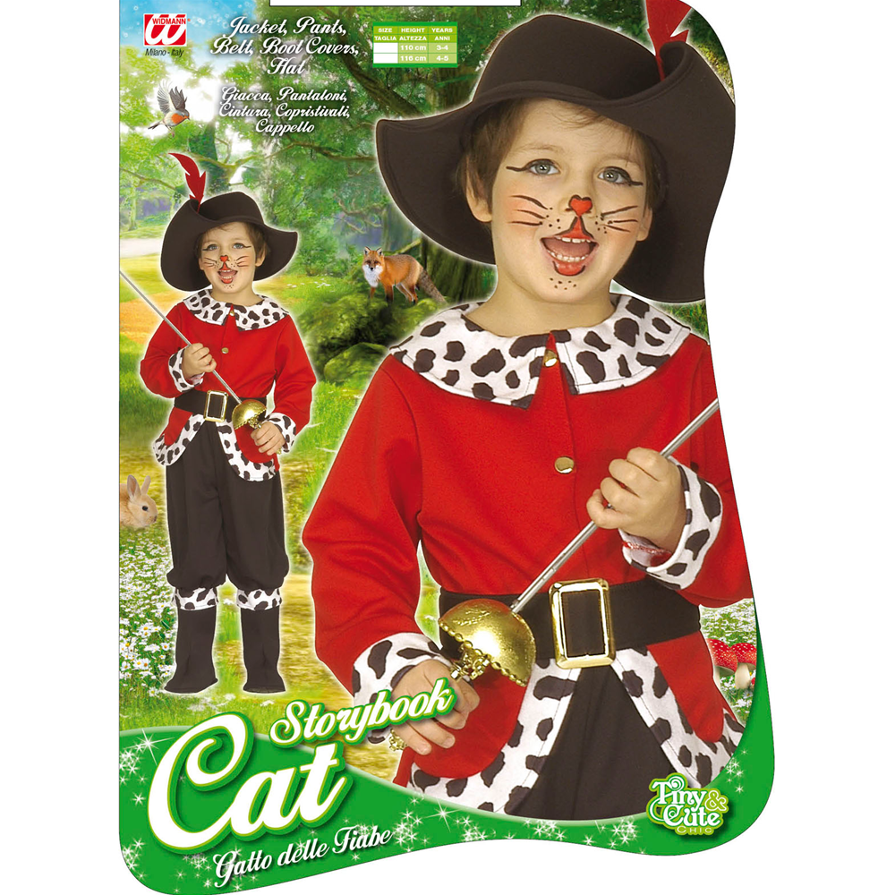 Vestito Carnevale + Accessori Gatto Delle Fiabe Costume Fioretto 3/4 Anni Travestimento - 4392+6765z