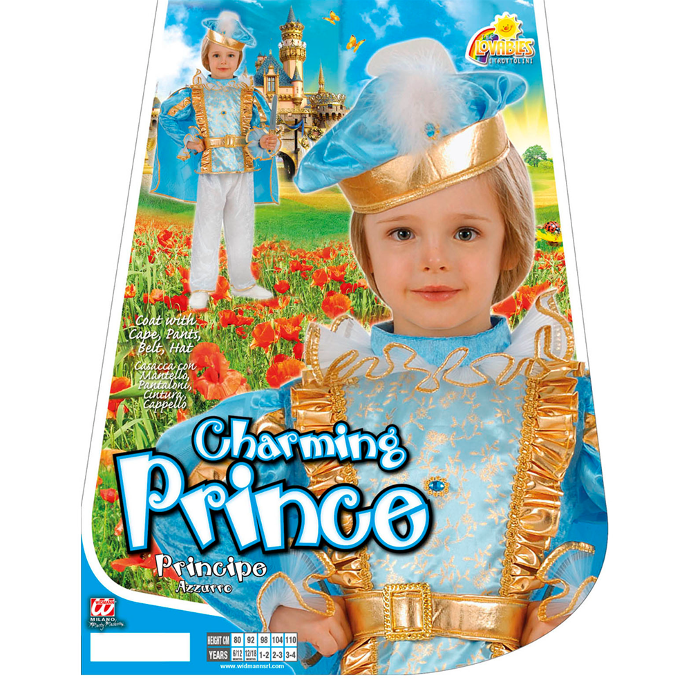 Vestito Carnevale + Accessori Principe Azzurro Costume Pugnale con Gemme e Fodero 2/3 Anni Travestimento - 4920+7003p