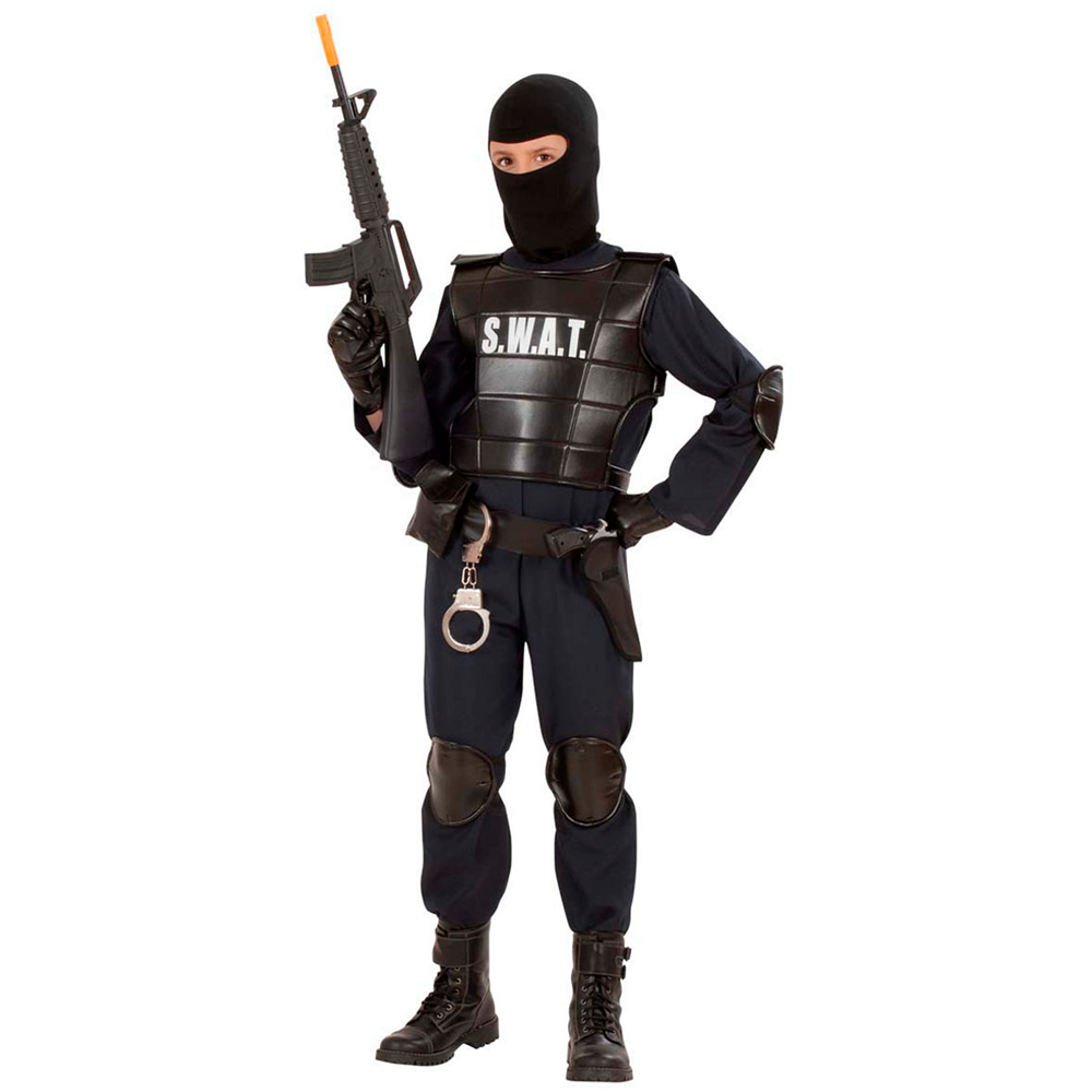 Vestito Carnevale + Accessori Agente Swat Costume Giubotto Antiproiettile Fucile Elmo Manette 14/16 Anni Travestimento - 5534+28225+7084m+2413d