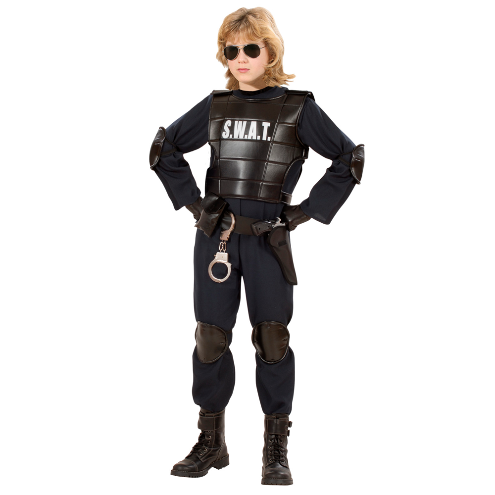 Vestito Carnevale + Accessori Agente Swat Costume Giubotto Antiproiettile Fucile Elmo Manette 14/16 Anni Travestimento - 5534+28225+7084m+2413d