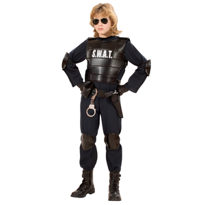 Vestito Carnevale + Accessori Agente Swat Costume Giubotto Antiproiettile Fucile Elmo Manette 14/16 Anni Travestimento - 5534+28225+7084m+2413d