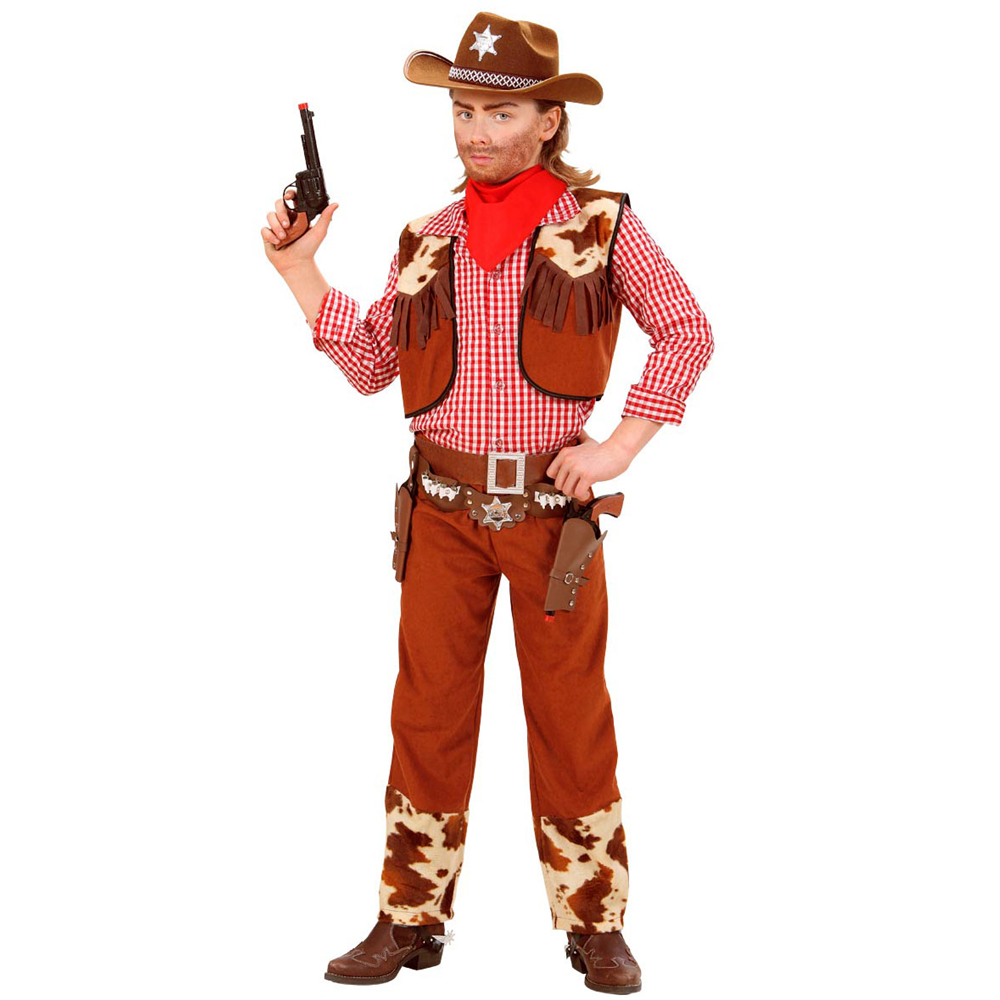 Vestito Carnevale + Accessori Cowboy Costume Cappello Pistola con Suono 11/13 Anni Travestimento - 5880+2475k+2783p