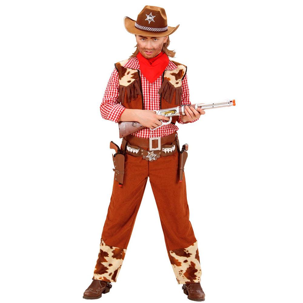 Vestito Carnevale + Accessori Cowboy Costume Cappello Fucile con Suono e Luci 8/10 Anni Travestimento - 5880+2475k+2782s
