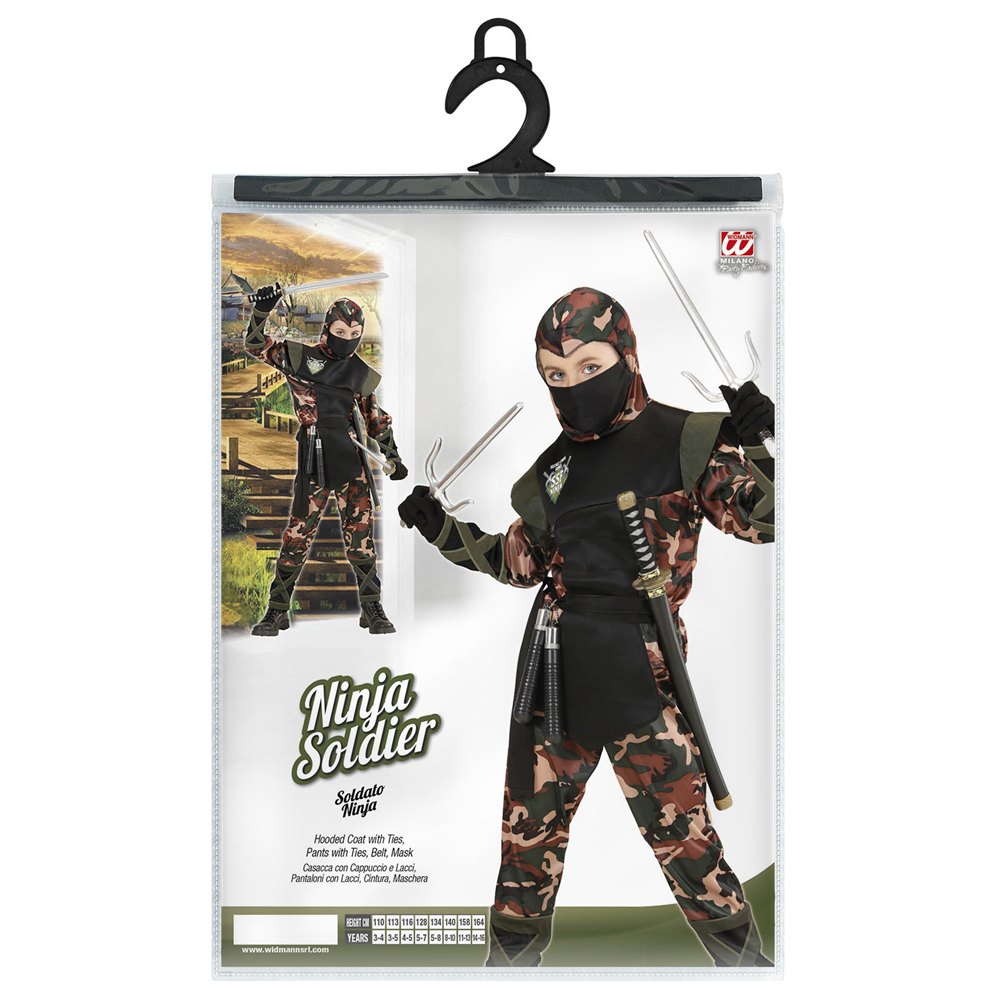 Vestito Carnevale + Accessori Soldato Ninja Costume Nunchaku Spada Sai Spada Giapponese Ninja con Fodero 5/7 Anni Travestimento - 7652+6766n+8711s+2728q