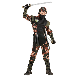 Vestito Carnevale + Accessori Soldato Ninja Costume Nunchaku Spada Sai Spada Giapponese Ninja con Fodero 5/7 Anni Travestimento - 7652+6766n+8711s+2728q