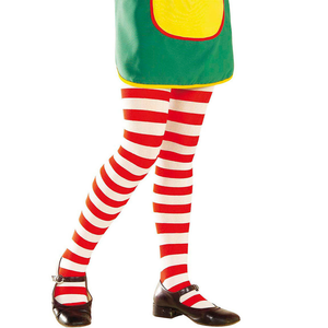 Calze Collant Rigati Parigine Bianco/rosso Abito Travestimento Vestito Carnevale Pippi.