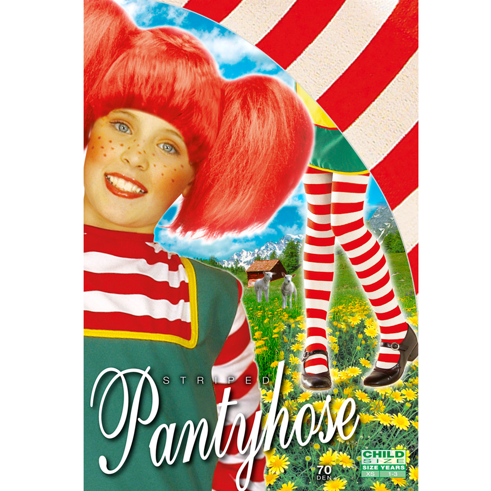 Vestito Carnevale + Accessori Naughty Girl Pippi Costume Parrucca Calze 8/10 Anni Travestimento - 3607+01234+6288m