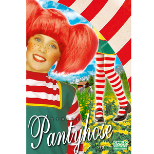 Calze Collant Rigati Parigine Bianco/rosso Abito Travestimento Vestito Carnevale Pippi.