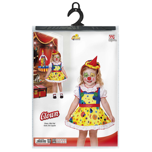 Vestito Carnevale + Accessori Clown Girl Costume Mini Cappello Set Trucco con Naso 2/3 Anni Travestimento - 0754+4044n