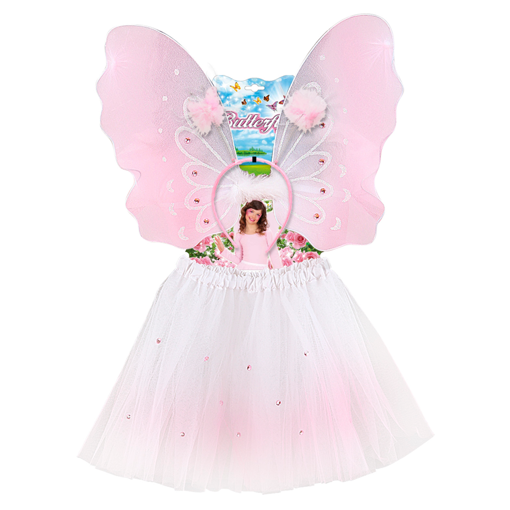 Set Farfalla Accessori Ali Cerchietto Gonna Vestito Travestimento Carnevale Bambina