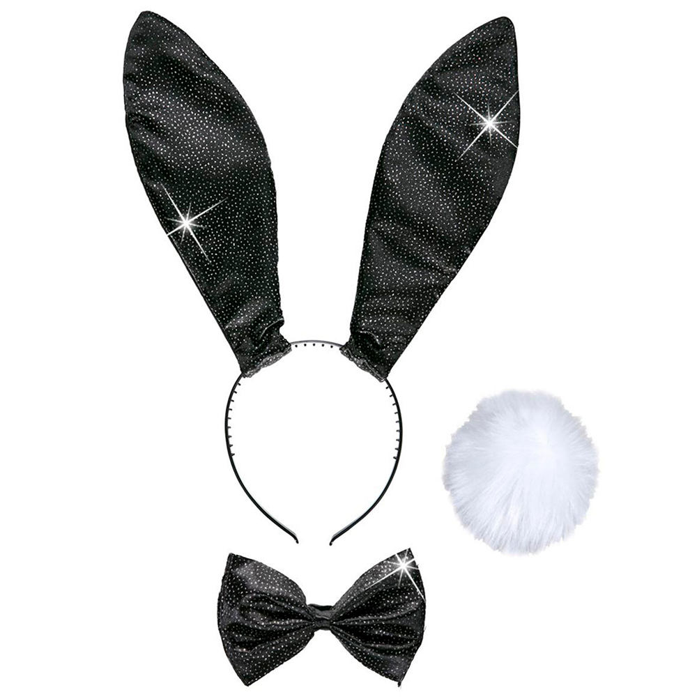 Set Coniglietta Nera Cerchietto Farfallino Coda Accessori Abito Vestito Travestimento Carnevale Bambina