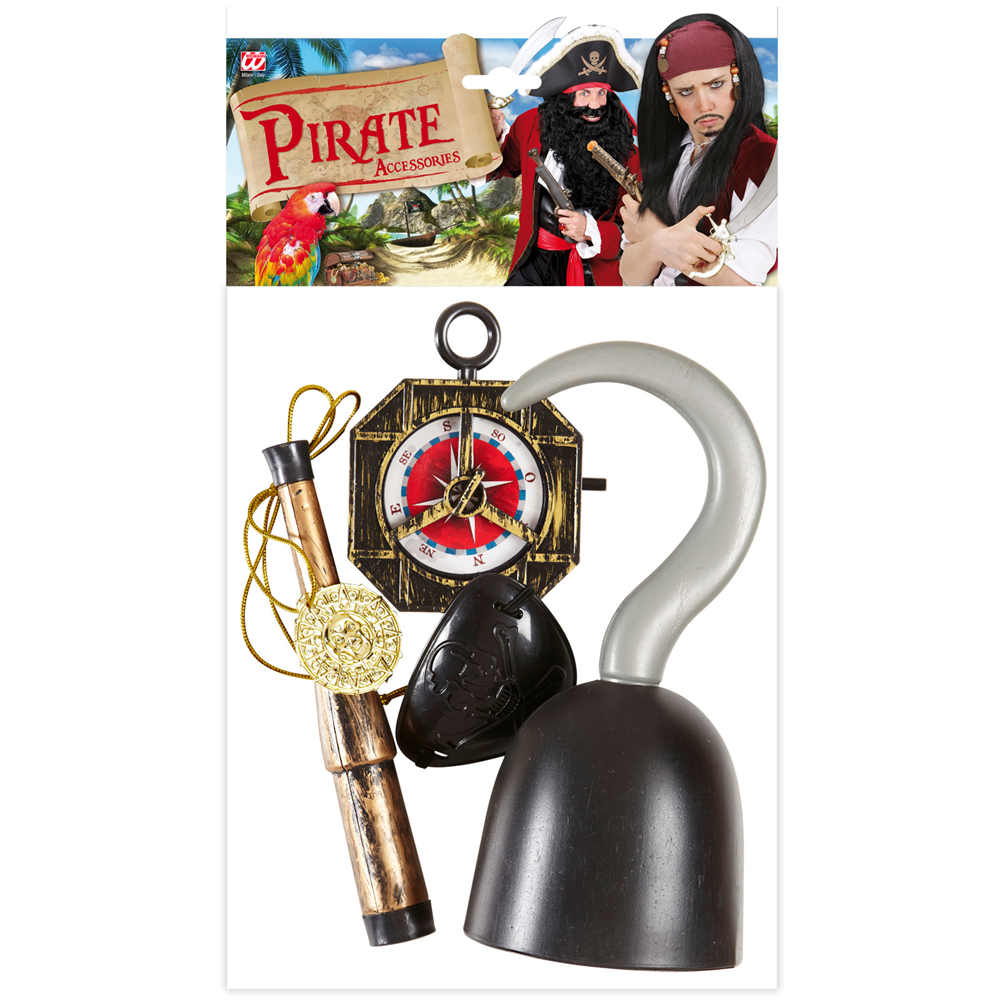 Accessori Pirata Uncino Benda Cannocchiale per Abito Vestito Travestimento Carnevale Bambino