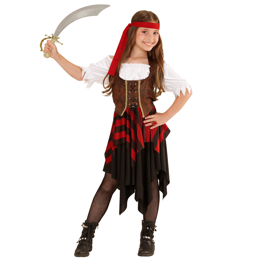 Vestito Carnevale + Accessori Piratessa Vestito Sciabola Calze 8/10 Anni Travestimento - 0559+7007b+4750r