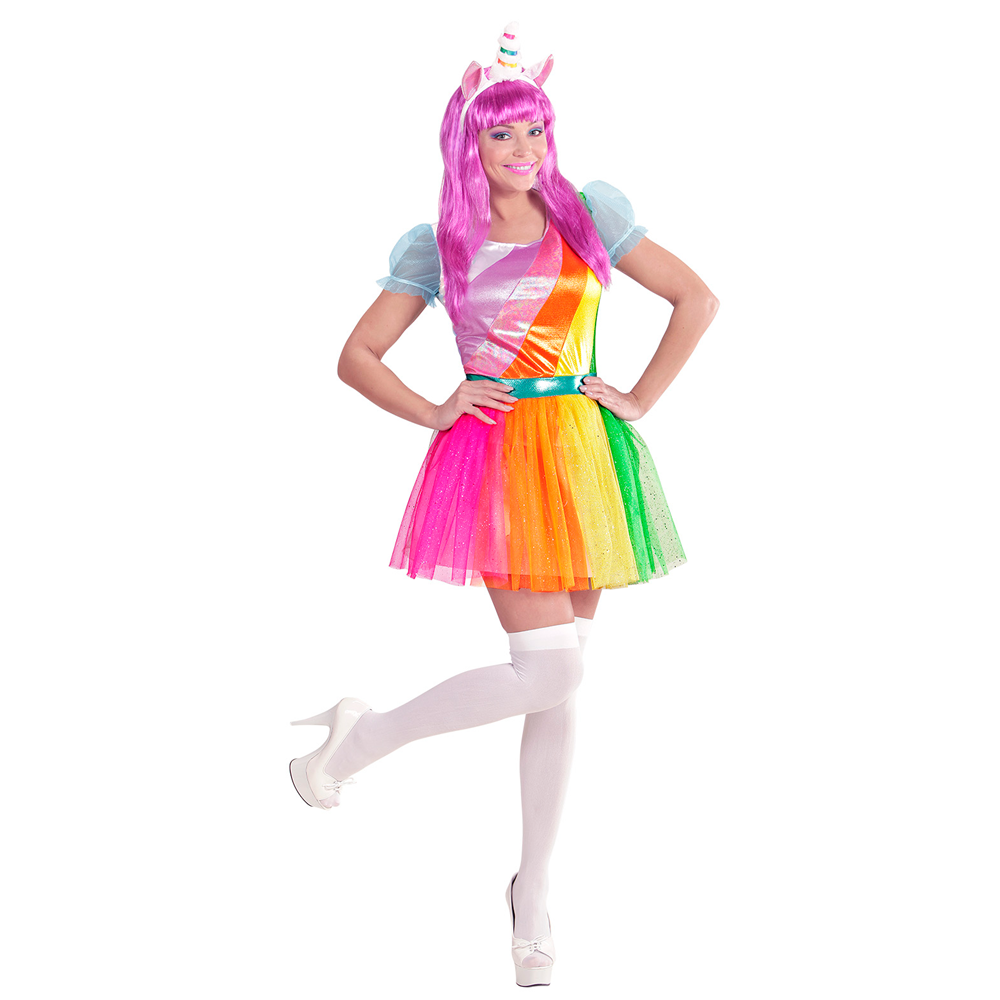 Vestito Carnevale + Accessori Unicorno Abito Copricapo Parrucca Travestimento (s)