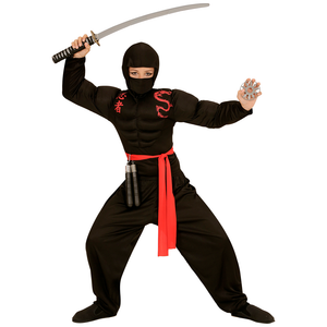 Vestito Carnevale + Accessori Super Ninja Muscoloso Costume Spada Giapponese 8/10 Anni Travestimento - 0052+2728q
