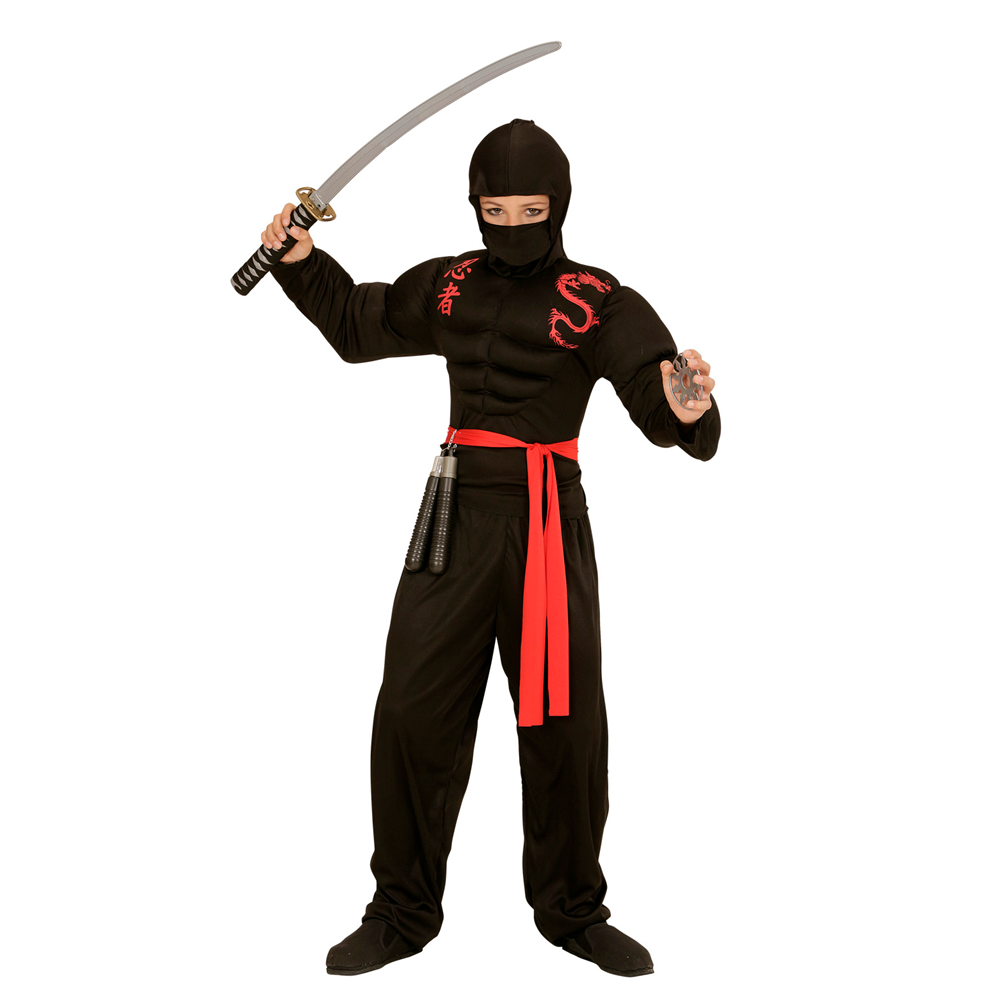Vestito Carnevale + Accessori Super Ninja Muscoloso Costume Nunchaku 11/13 Anni Travestimento - 0052+6766n