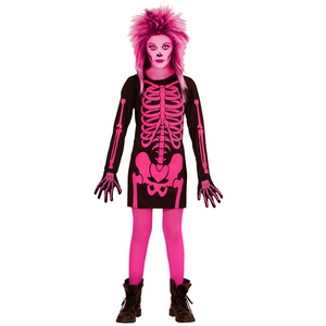Costume Vestito Abito Travestimento Carnevale Halloween Bambina Scheletro Rosa - 0037