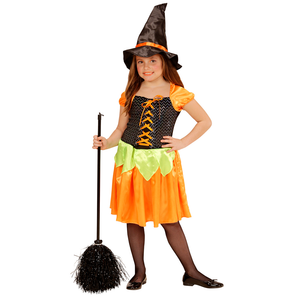 Costume Vestito Abito Travestimento Carnevale Halloween Bambina Strega Zucca Paillettes - 4904