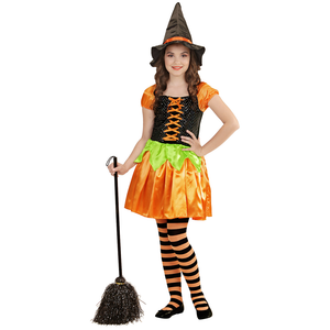 Costume Vestito Abito Travestimento Carnevale Halloween Bambina Strega Zucca Paillettes - 4904