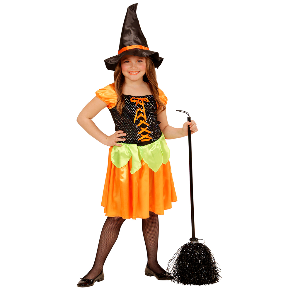 Costume Vestito Abito Travestimento Carnevale Halloween Bambina Strega Zucca Paillettes - 4904