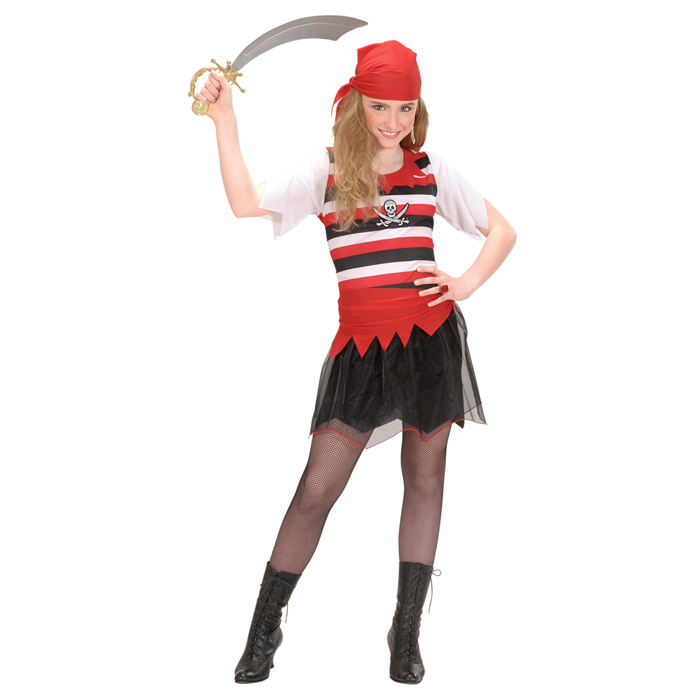 Vestito Carnevale + Accessori Piratessa Vestito Sciabola Calze 11/13 Anni Travestimento - 5853+4750r+7007b