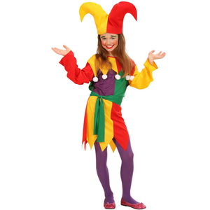 Costume Vestito Abito Travestimento Carnevale Halloween Bambina Jolly Jester - 0258