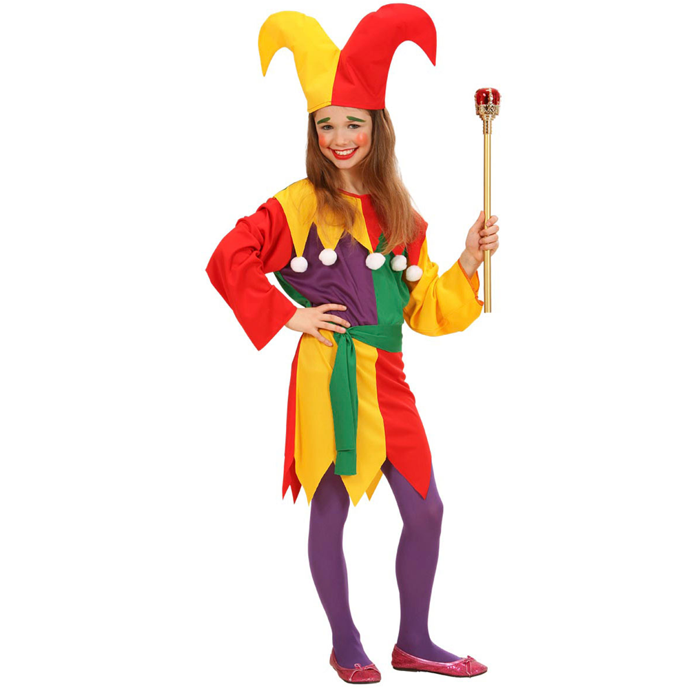 Costume Vestito Abito Travestimento Carnevale Halloween Bambina Jolly Jester - 0258