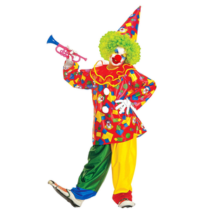 Vestito Carnevale + Accessori Funny Clown Costume Parrucca Tromba Set Trucco con Naso 11/13 Anni Travestimento - 3858+4044n+74590+2720t