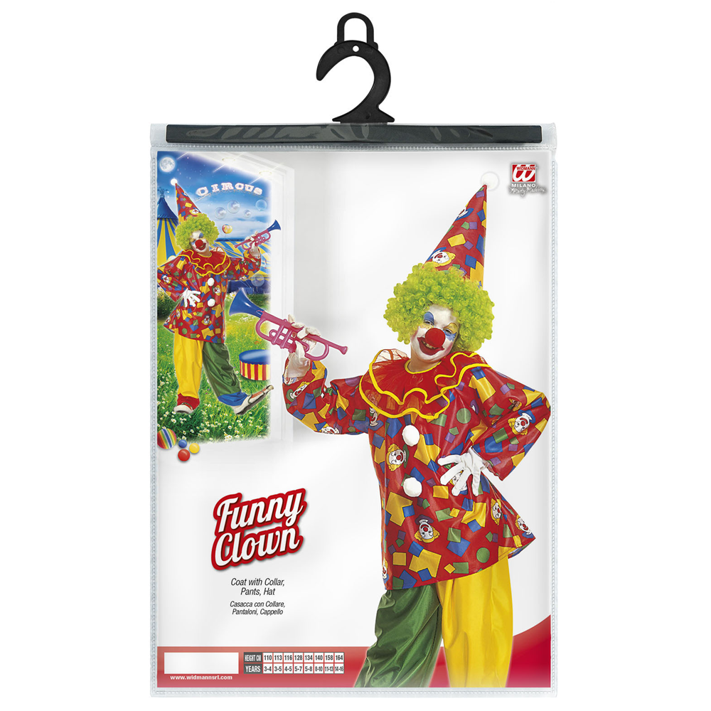 Vestito Carnevale + Accessori Funny Clown Costume Parrucca Tromba Set Trucco con Naso 2/3 Anni Travestimento - 3858+4044n+74590+2720t
