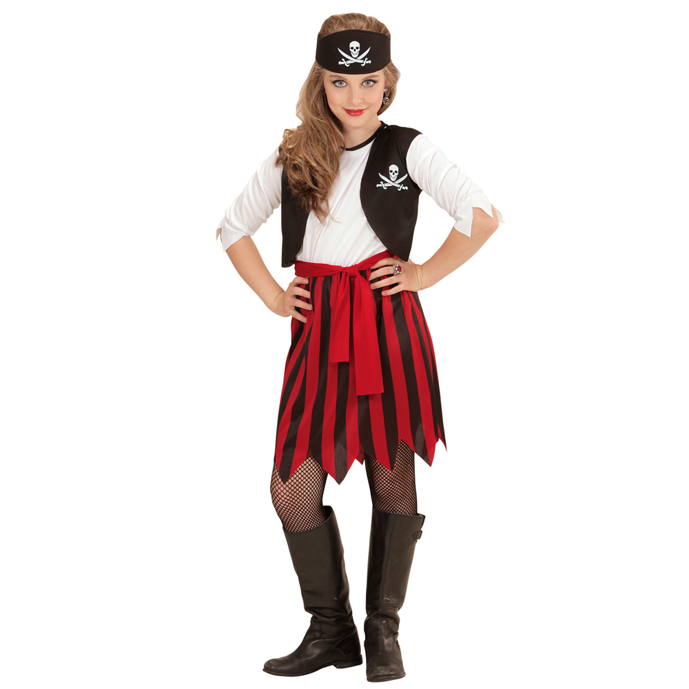Vestito Carnevale + Accessori Piratessa Vestito Sciabola Calze 8/10 Anni Travestimento - 0722+7007b+4750r