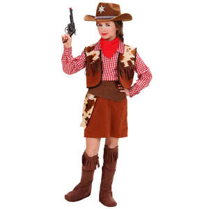 Vestito Carnevale + Accessori Cowgirl Costume Cappello Pistola Travestimento (5/7 Anni)