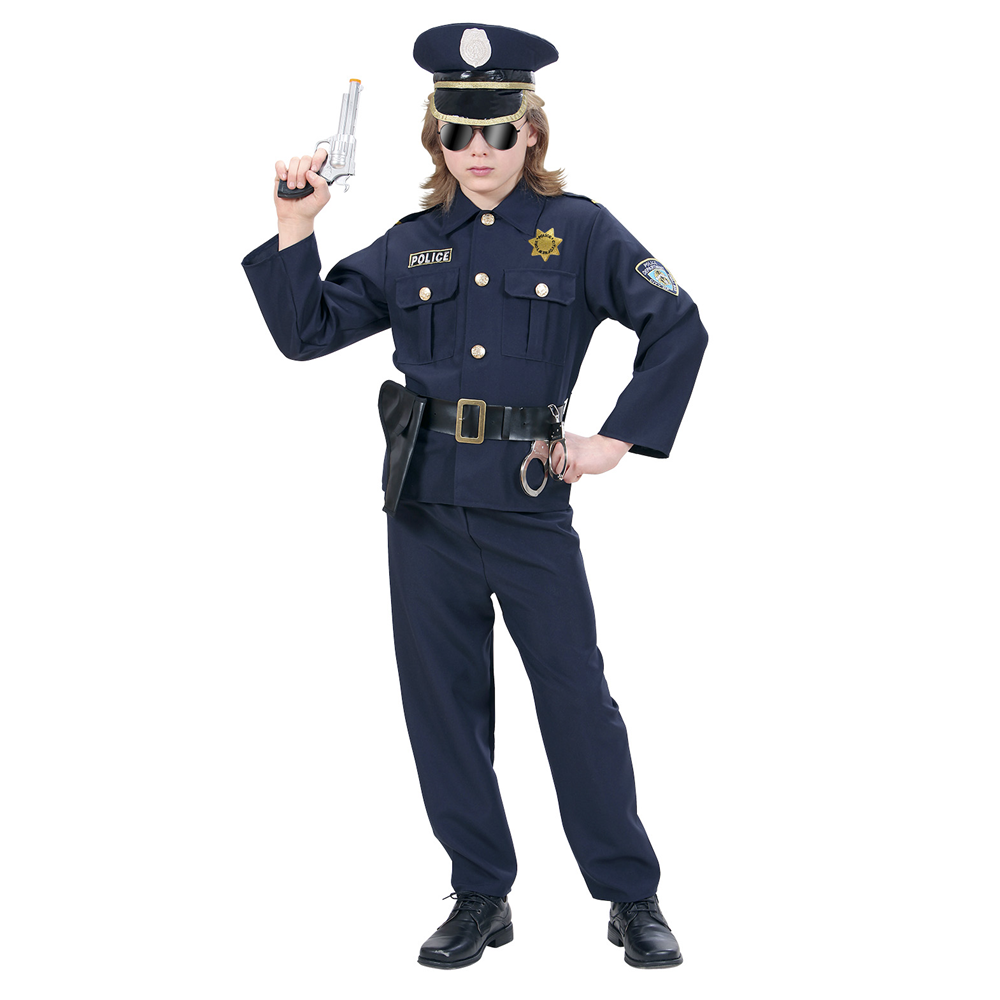 Vestito Carnevale + Accessori Poliziotto Costume Manette Fucile 5/7 Anni Travestimento - 7316+2413d+7084m
