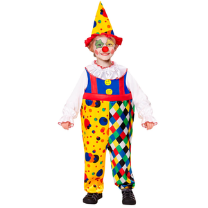 Vestito Carnevale + Accessori Clown Costume Cappello Set Trucco con Naso 4/5 Anni Travestimento - 0755+4044n