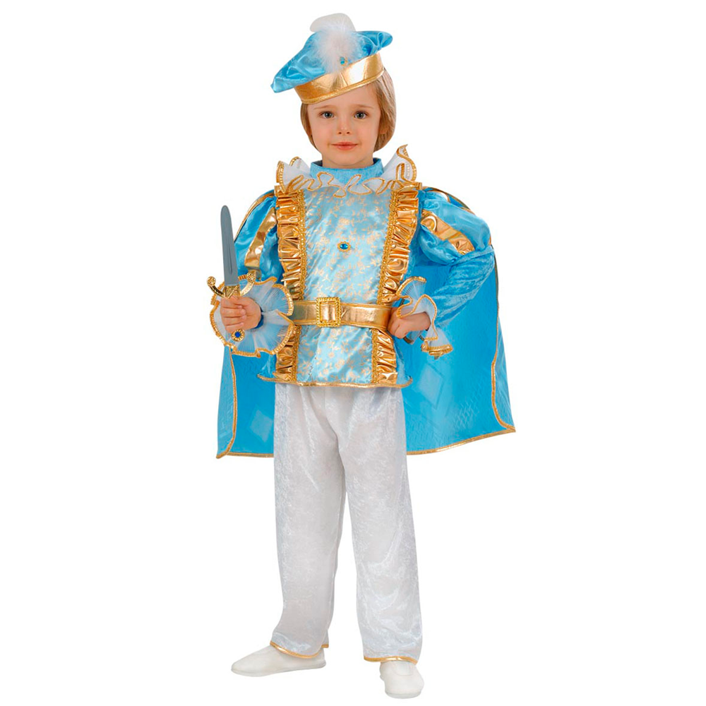 Vestito Carnevale + Accessori Principe Azzurro Costume Pugnale con Gemme e Fodero 1/2 Anni Travestimento - 4920+7003p