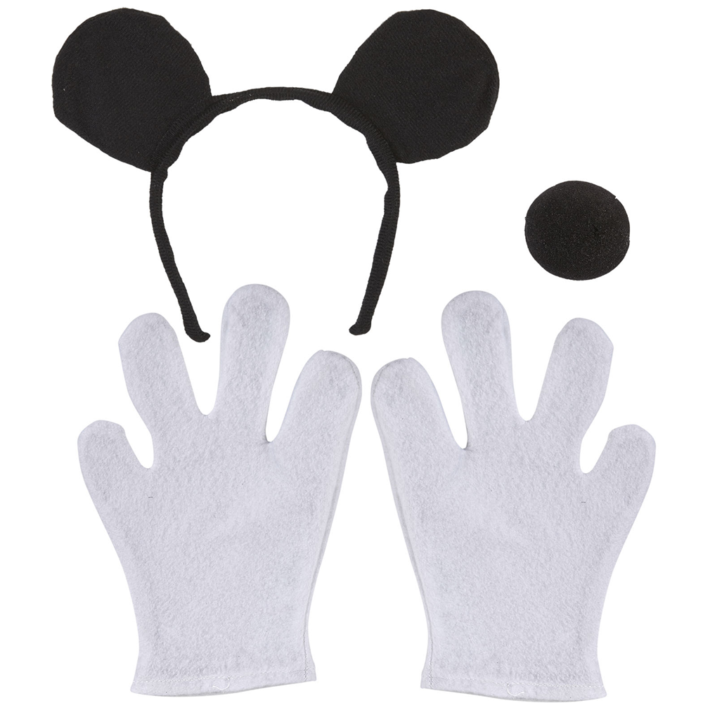 Set Travestimento Topolino Orecchie Naso Guanti Accessori Abito Vestito Carnevale Bambino