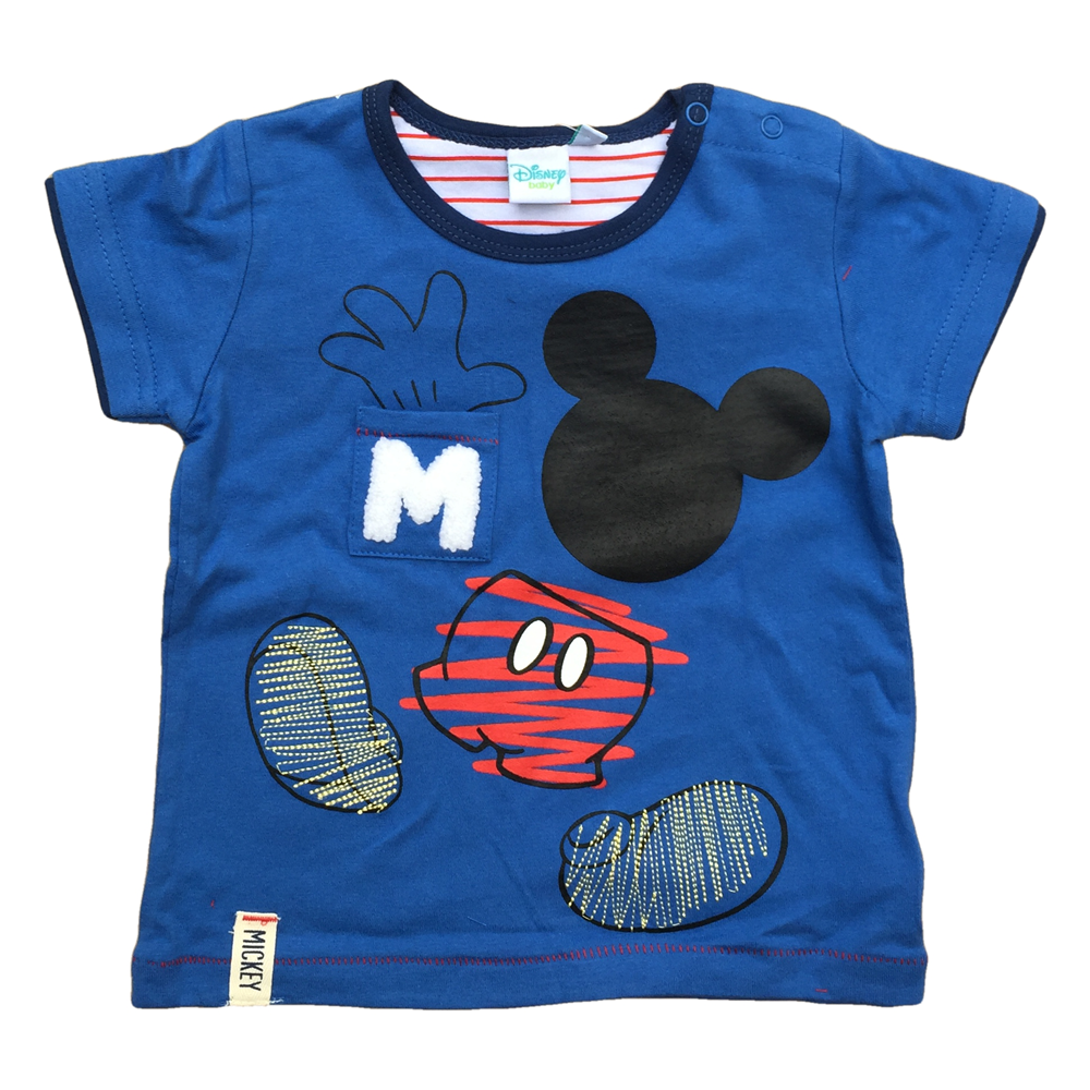 T-Shirt Maglietta Maniche Corte Topolino Mickey Mouse DISNEY Neonato Bambino Sun City Taglie 12/36 Mesi - Se0076blu